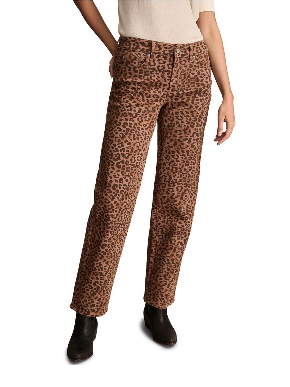 NWT Lucky Brand The Baggy Leopard Print Jeans 10/30  Brown Animal Print